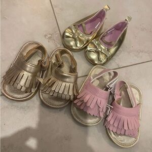 Gold and Pink Kids Fringe Sandals